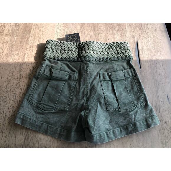 Chaser Olive Green Vintage Canvas Braided Waist High Rise Cargo Shorts - S - Picture 5 of 5
